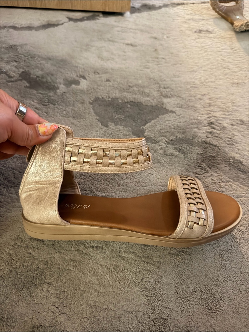 Women's Gold Woven Strap Sandals